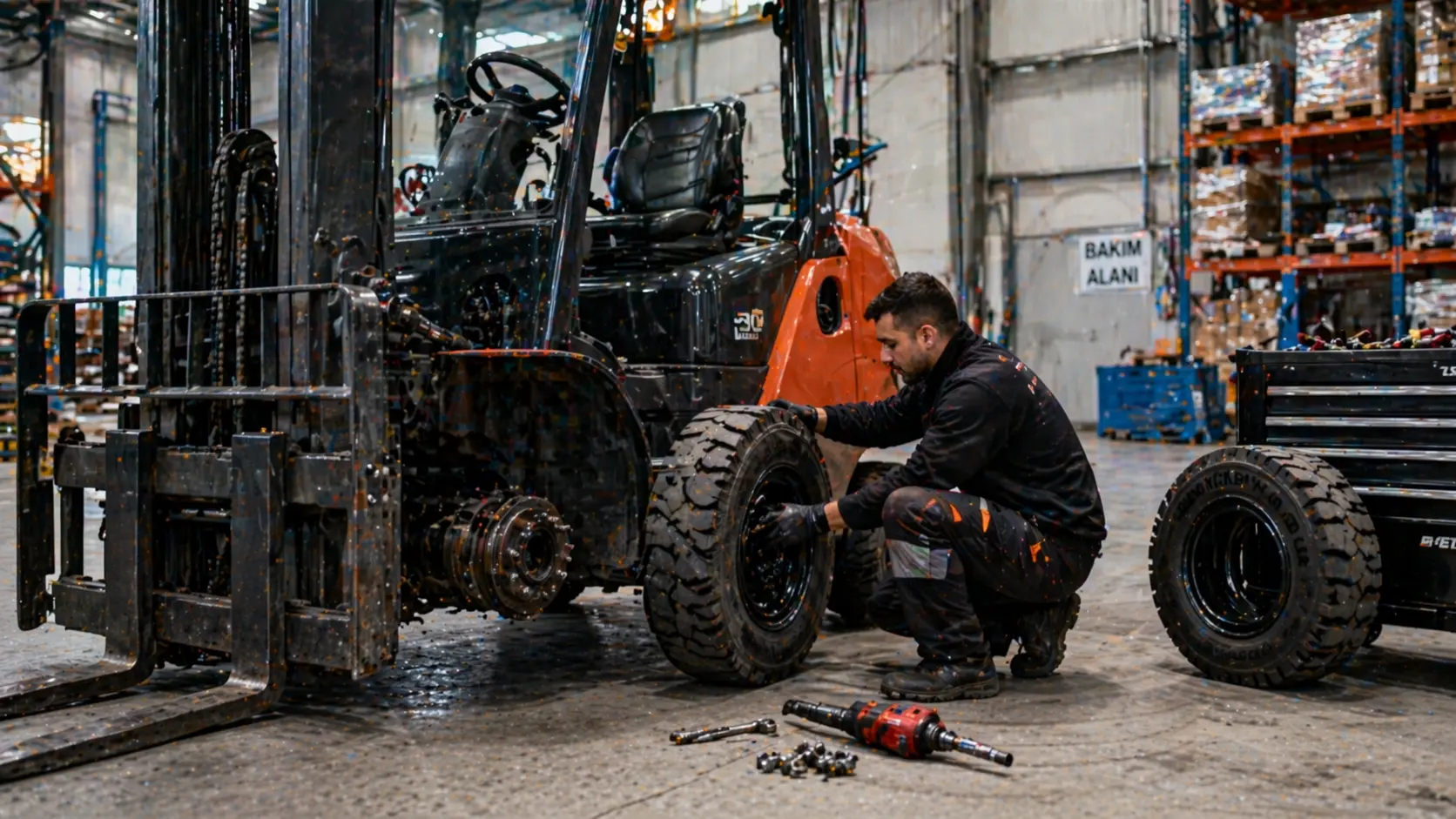 Yerinde Forklift Lastik Değişimi ve Press Hizmeti
